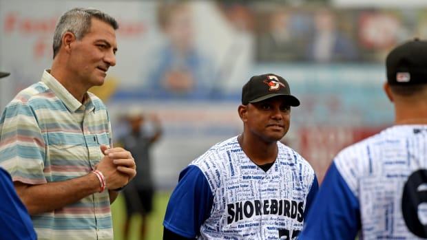 The Delmarva Shorebirds retired the #44 jersey of Ryan Minor, former player and manager, as the first-ever Shorebirds number retired Friday, Aug. 4, 2023, at Perdue Stadium in Salisbury, Maryland.  